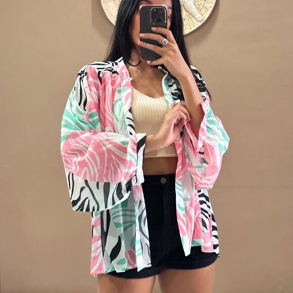 NEW Zara Semi Sheer Pink Zebra Pattern Blouse Top- Size M Oversized - Picture 6 of 16